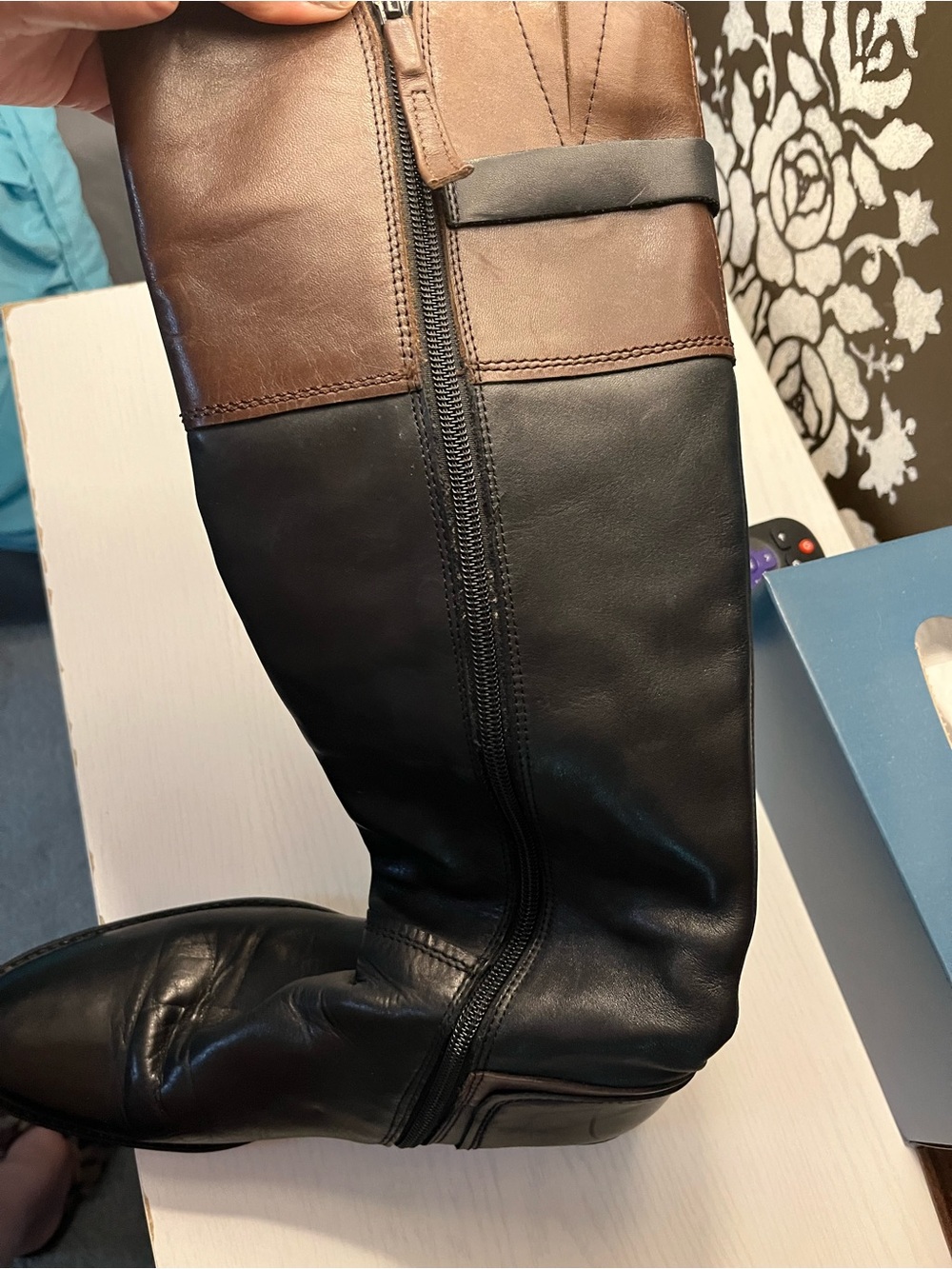Bought in France leather Women's Two-Tone Brown & Black Riding Boots - Picture 13 of 14